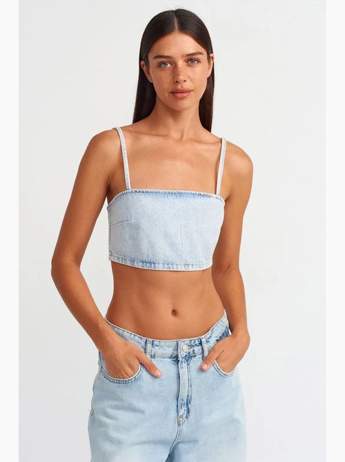 Bustier top kort denim dilvin - Kiabi