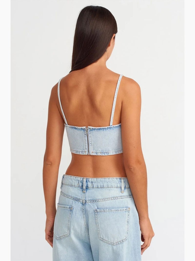 Bustier top kort denim dilvin Aquablauw - Kiabi