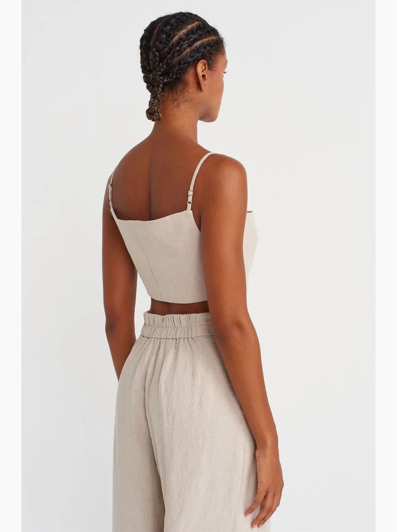 Bustier top kort linnenmix dilvin Natuurlijk beige - Kiabi