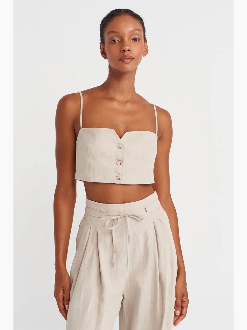 Bustier top kort linnenmix dilvin Natuurlijk beige - Kiabi