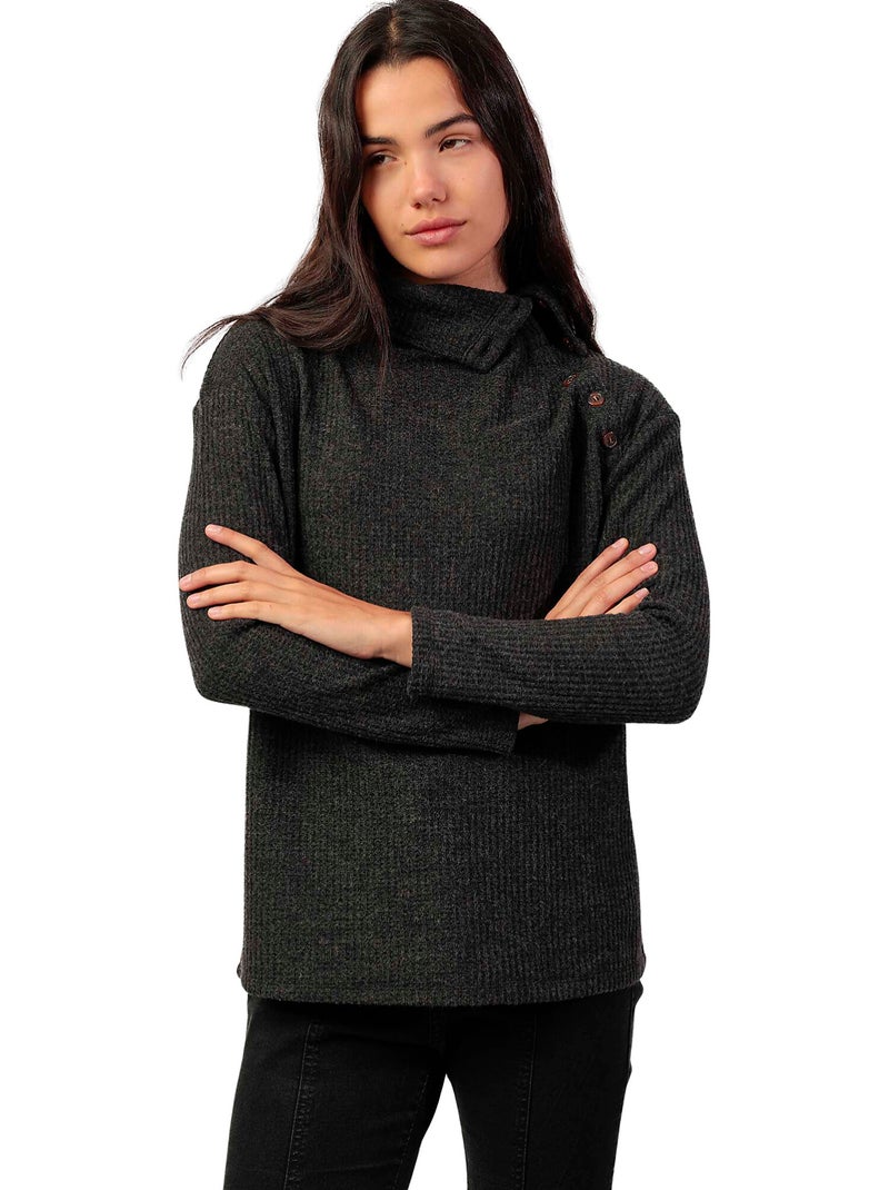 Button-down top met lange mouwen neck buttons Donkergrijs - Kiabi