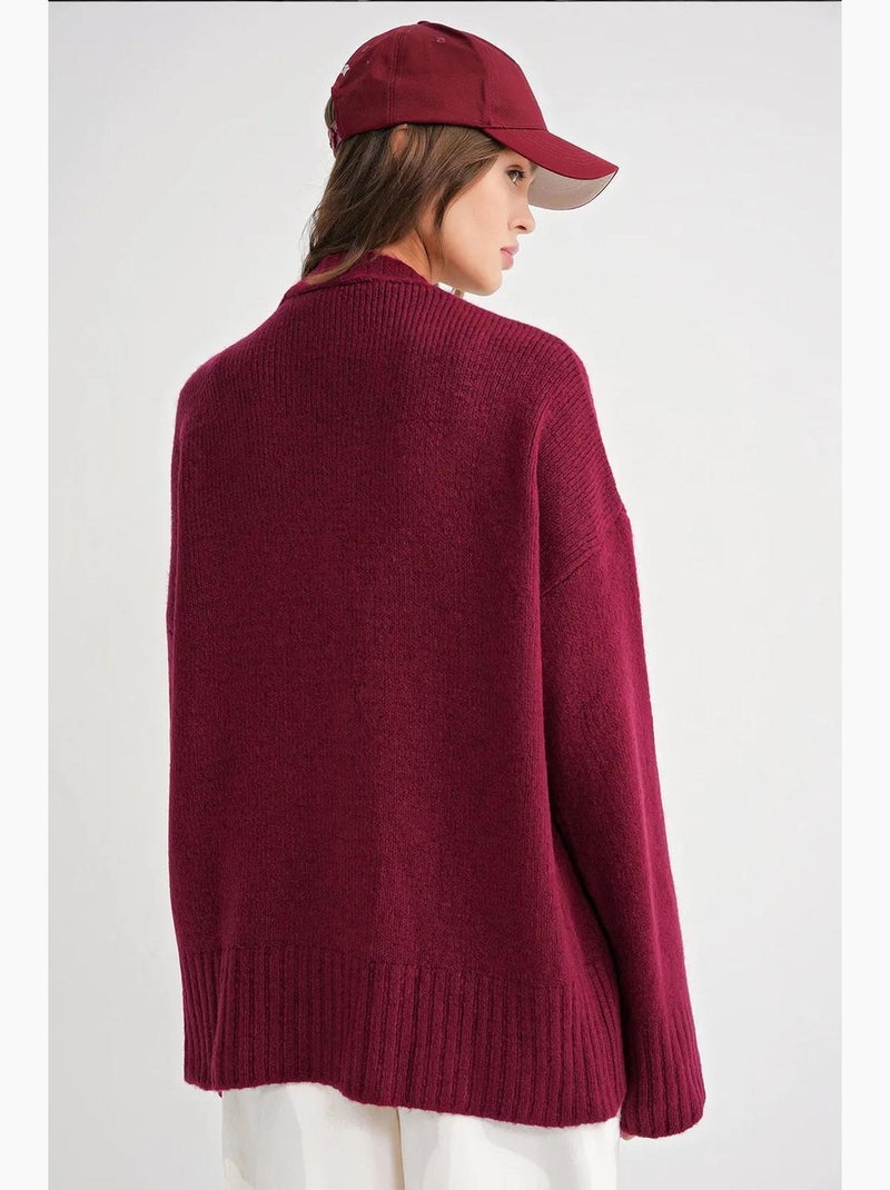 Button-up v-hals geribd gebreid vest met knopen mixray Bordeauxrood - Kiabi
