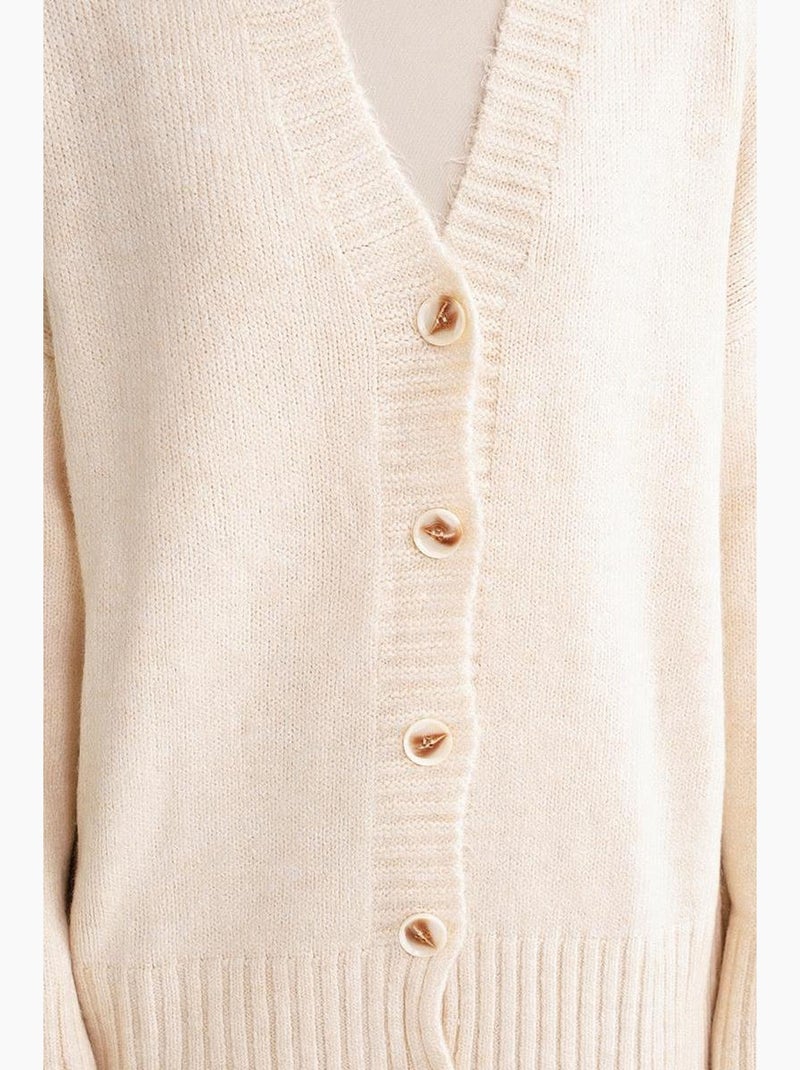 Button-up v-hals geribd gebreid vest met knopen mixray Ivoor - Kiabi