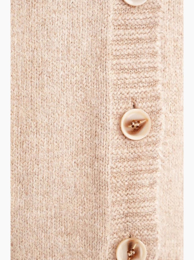 Button-up v-hals geribd gebreid vest met knopen mixray Klei-beige - Kiabi
