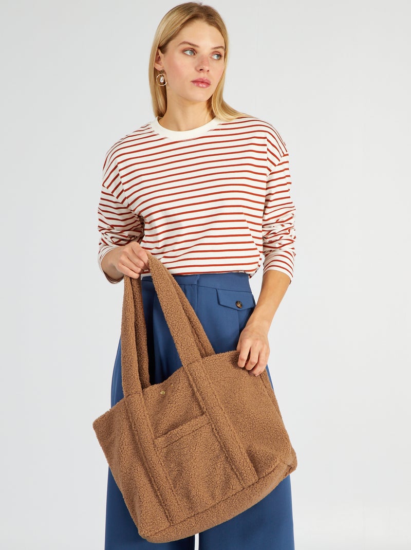 Cabas effet moutonné Marron - Kiabi