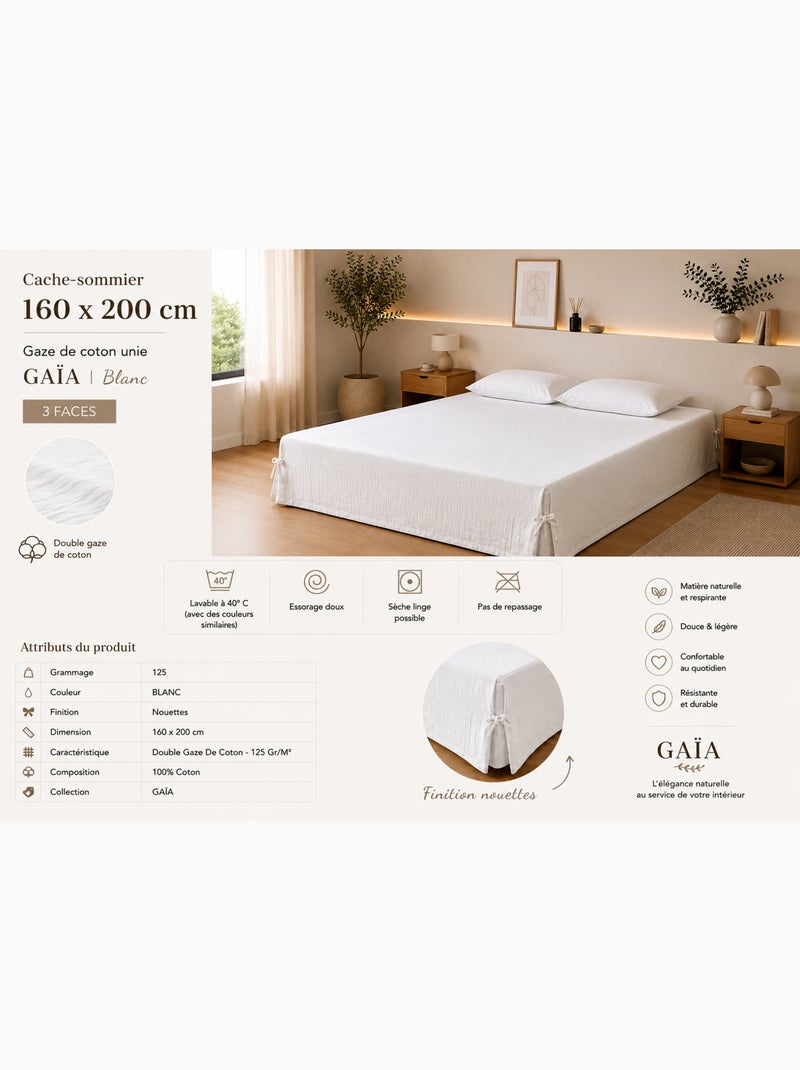Cache-sommier double gaze de coton gaïa – qualité haut de gamme Blanc - Kiabi