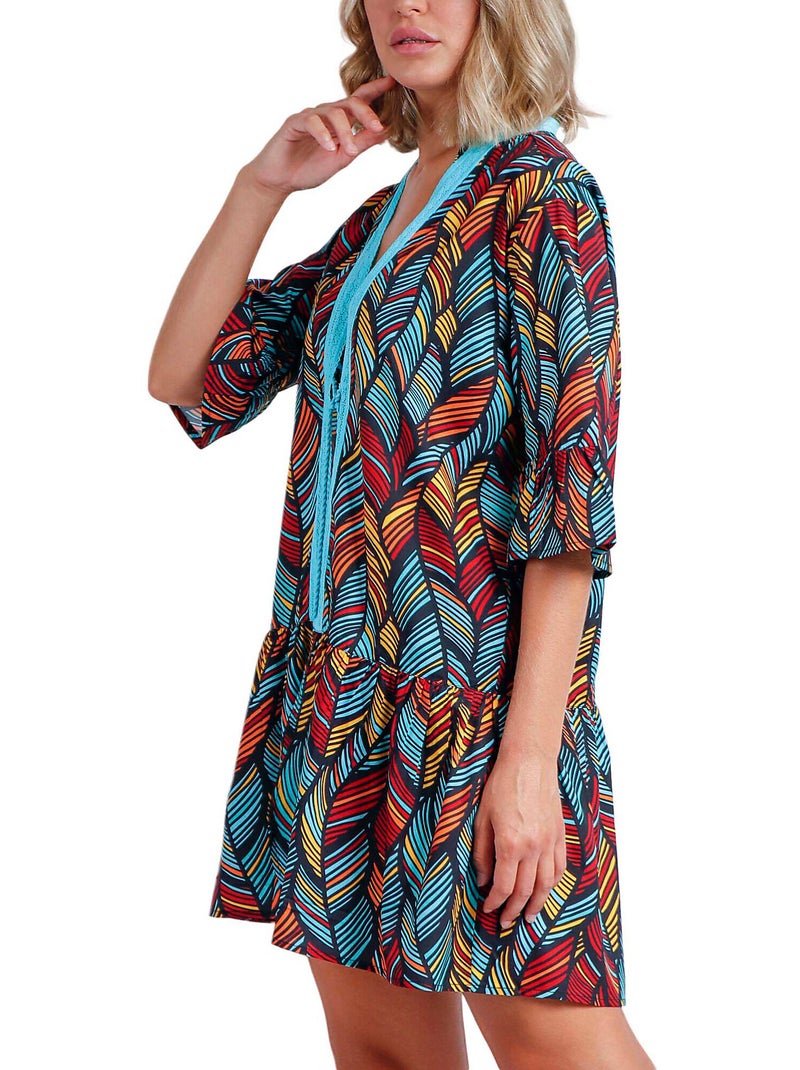 Caftan de plage ethnic feathers Bleu turquoise - Kiabi