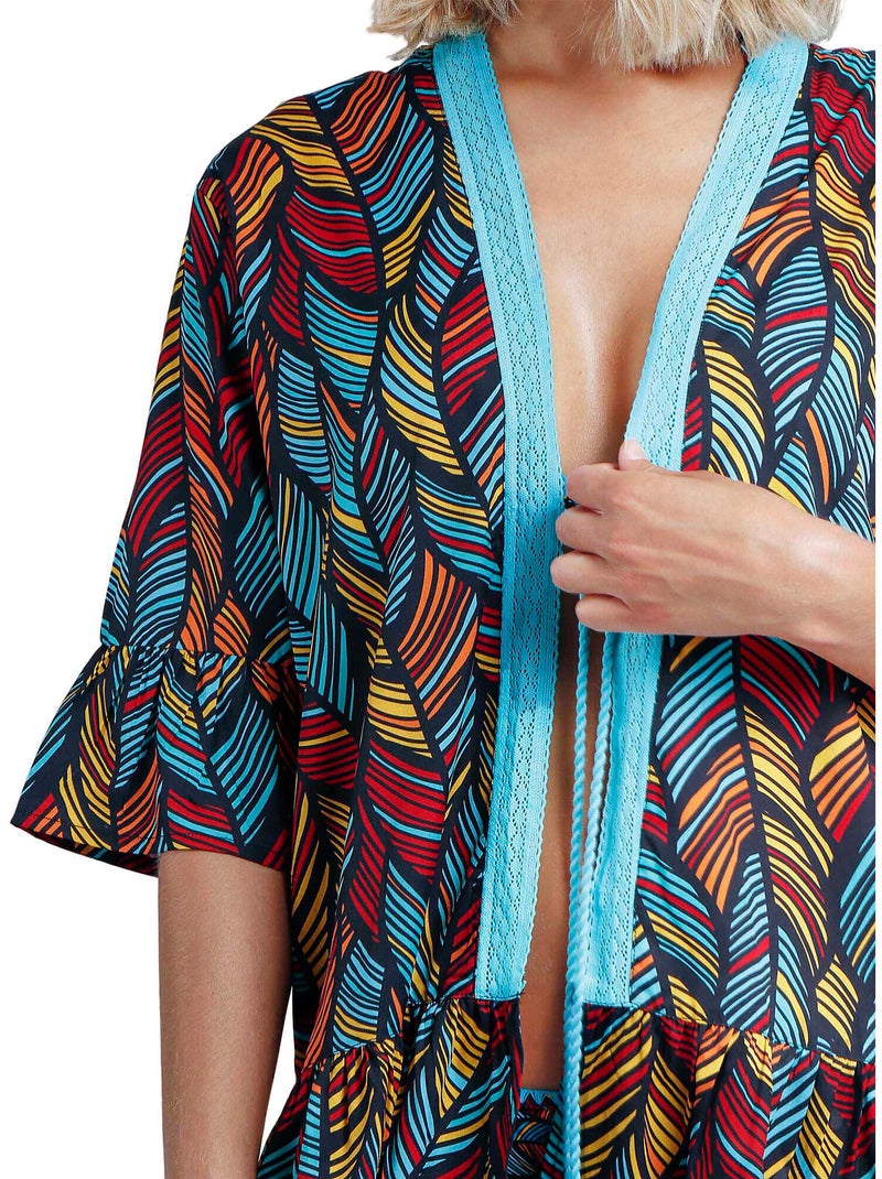 Caftan de plage ethnic feathers Bleu turquoise - Kiabi