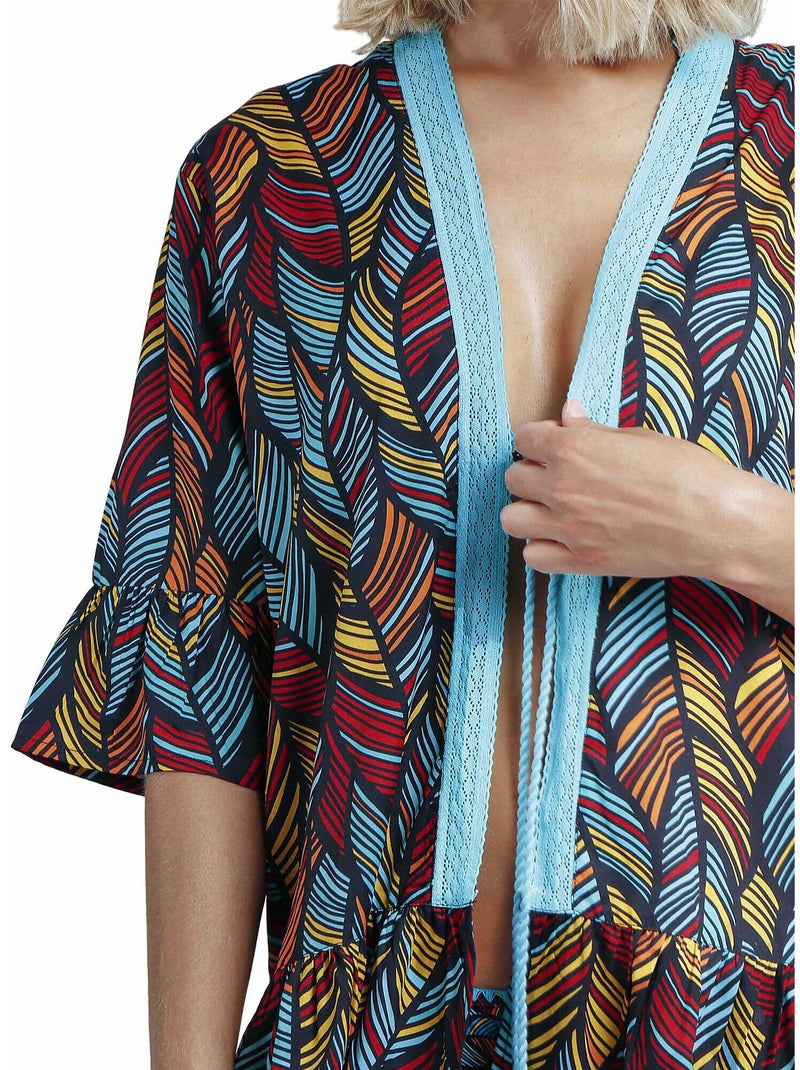 Caftan de plage ethnic feathers Bleu turquoise - Kiabi