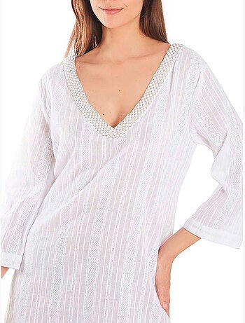 Caftan de plage perles manches trois-quarts