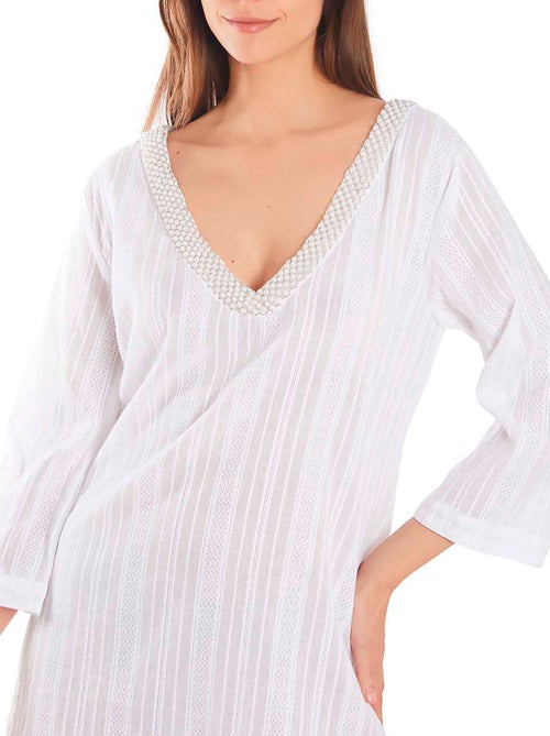 Caftan de plage perles manches trois-quarts - Kiabi Caftan de plage perles manches trois-quarts - Kiabi