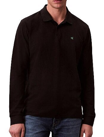 Calvin klein heren polo lange mouwen wit - casual piqué