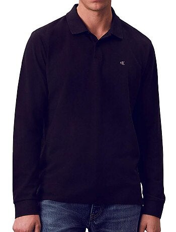 Calvin klein heren polo lange mouwen zwart casual pique
