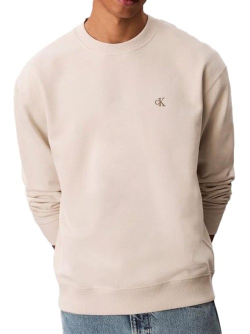 Calvin Klein Heren Sweatshirt Ecru - Monogram 350terry - Kiabi Calvin Klein Heren Sweatshirt Ecru - Monogram 350terry - Kiabi