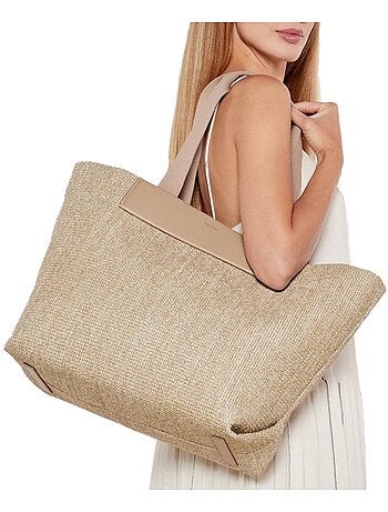 Calvin klein jeans ck raffia beige dames shopper tas