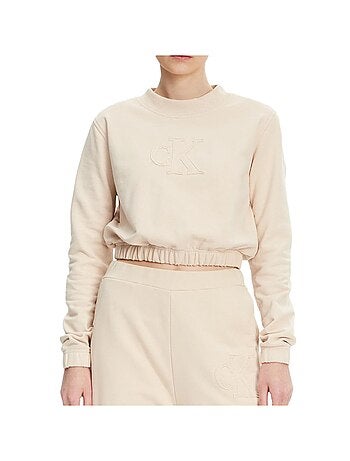 Calvin klein jeans dames beige sweatshirt met applicatie