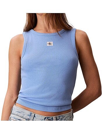 Calvin klein jeans dames débardeur blauw met geweven label