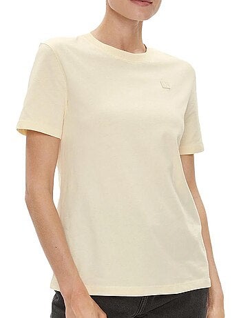 Calvin klein jeans dames t-shirt beige met ck embro
