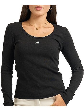 Calvin klein jeans dames t-shirt met lange mouwen zwart geweven