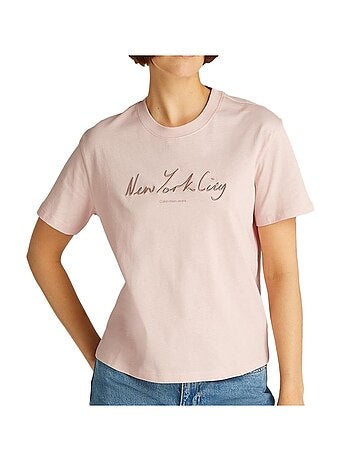 Calvin klein jeans dames t-shirt roze geborduurd