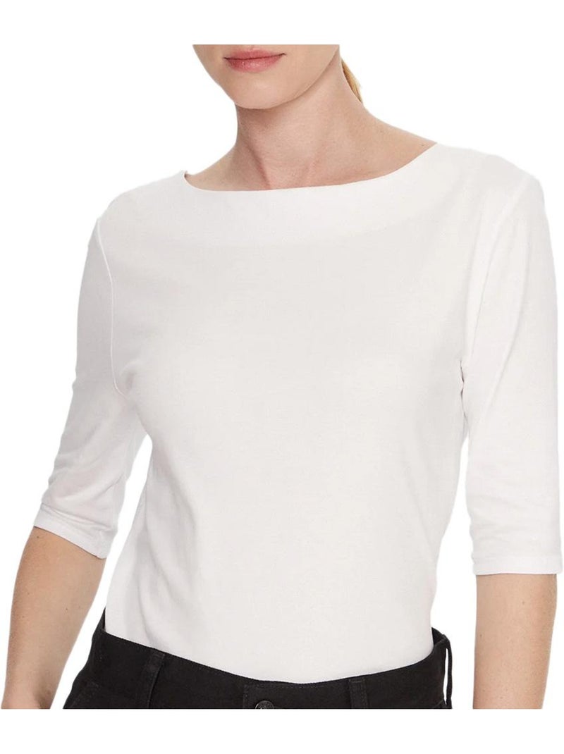 Calvin Klein Jeans Dames T-shirt Wit - Half Supima Boat Neck Wit - Kiabi