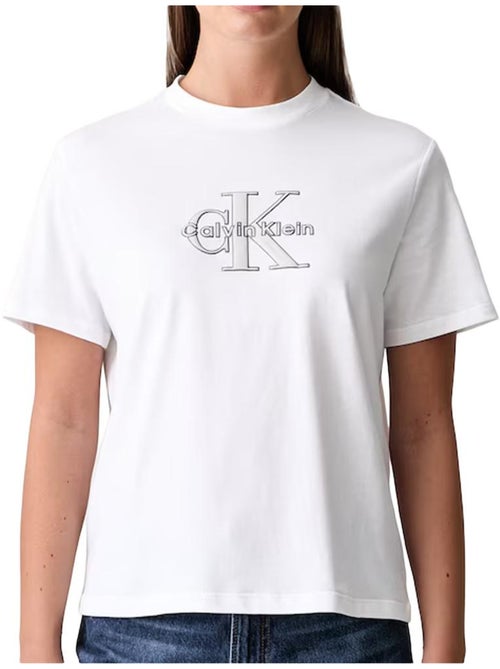 Calvin klein jeans dames t-shirt wit klassiek seizoen - Kiabi