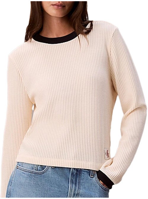 Calvin Klein Jeans Dames Trui Beige Wafelgebreid - Kiabi Calvin Klein Jeans Dames Trui Beige Wafelgebreid - Kiabi