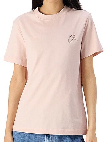 Calvin klein jeans geborduurd t-shirt roze voor dames