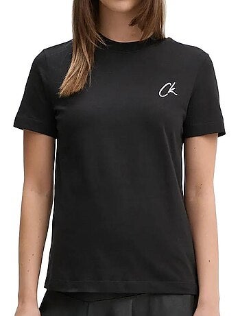 Calvin klein jeans geborduurd zwart t-shirt voor dames