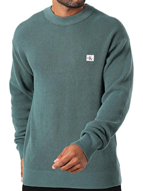 Calvin Klein Jeans Groene Wafelgebreide Trui voor Heren - Kiabi Calvin Klein Jeans Groene Wafelgebreide Trui voor Heren - Kiabi