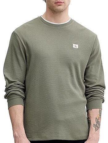 Calvin klein jeans heren wafel sweatshirt met badges - wit
