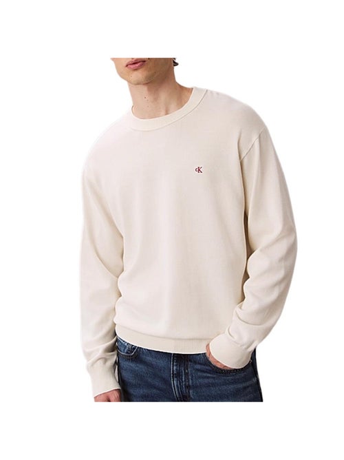 Calvin Klein Jeans Heren Relaxed Fit Sweater Beige Katoen - Kiabi Calvin Klein Jeans Heren Relaxed Fit Sweater Beige Katoen - Kiabi