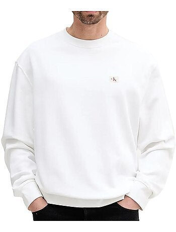 Calvin klein jeans heren sweatshirt wit met badgelogo