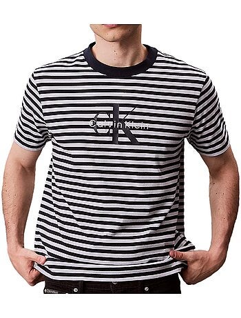 Calvin klein jeans heren t-shirt bruin/ecru met strepen