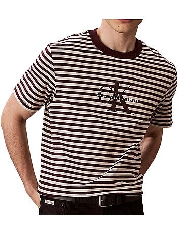 Calvin klein jeans heren t-shirt bruin/ecru met strepen
