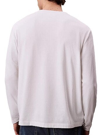 Calvin klein jeans heren t-shirt lange mouwen wit standaard pasvorm
