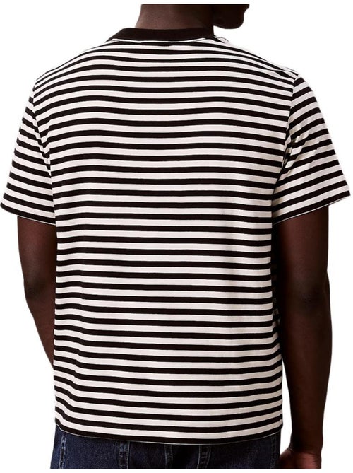 Calvin Klein Jeans Heren T-Shirt Zwart/Ecru met Streep - Kiabi Calvin Klein Jeans Heren T-Shirt Zwart/Ecru met Streep - Kiabi