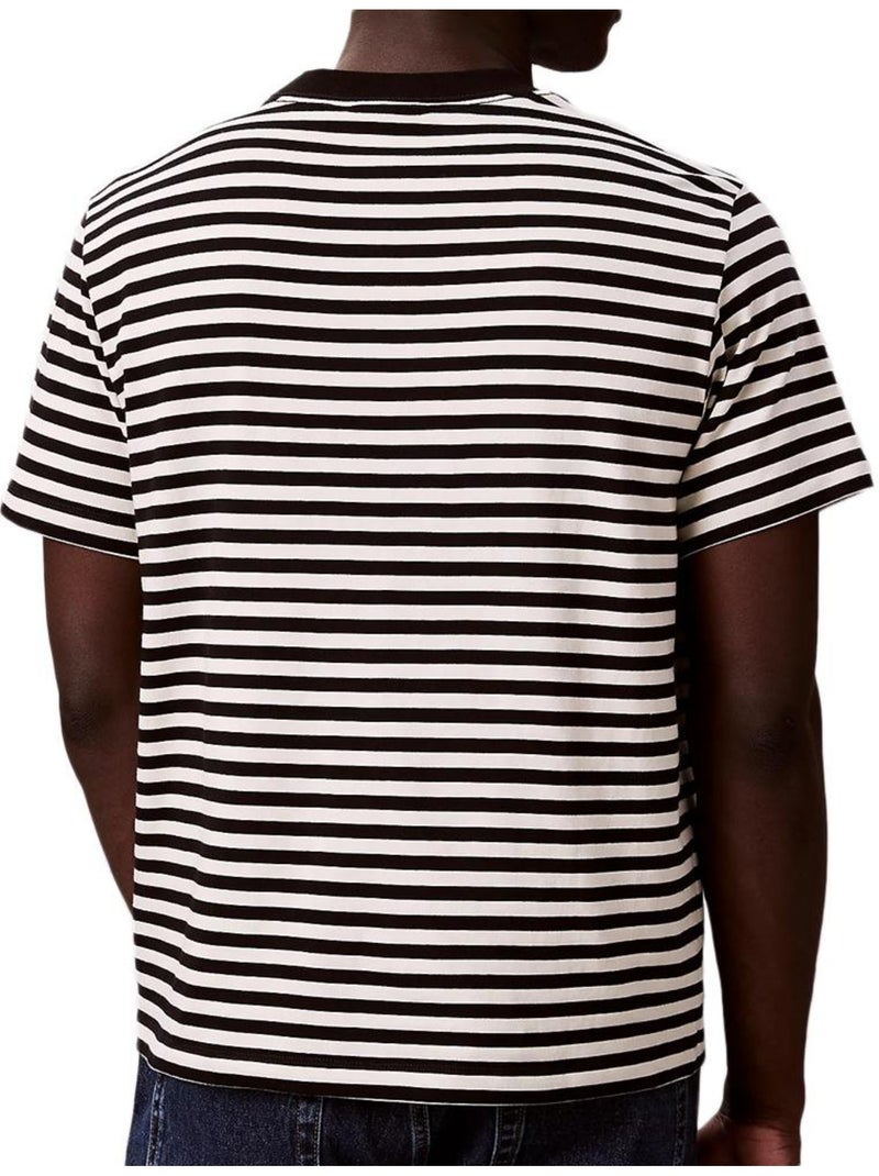 Calvin Klein Jeans Heren T-Shirt Zwart/Ecru met Streep Zwart - Kiabi