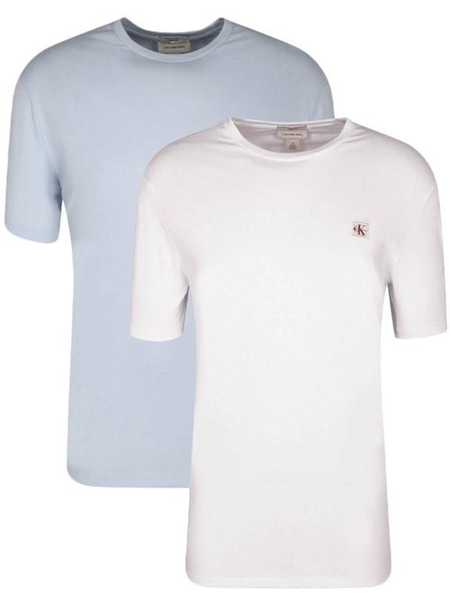 Calvin Klein Jeans Heren T-shirts (2-pack) Wit/Blauw met Logo - Kiabi Calvin Klein Jeans Heren T-shirts (2-pack) Wit/Blauw met Logo - Kiabi
