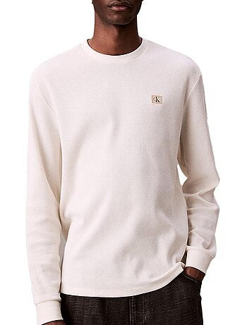 Calvin klein jeans heren wafel badge sweatshirt wit