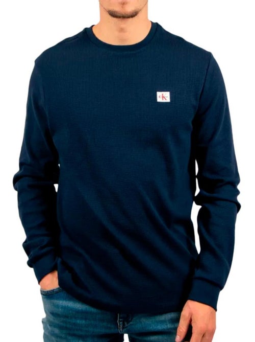 Calvin Klein Jeans Heren Wafel Sweatshirt met Badge - Marineblauw - Kiabi Calvin Klein Jeans Heren Wafel Sweatshirt met Badge - Marineblauw - Kiabi
