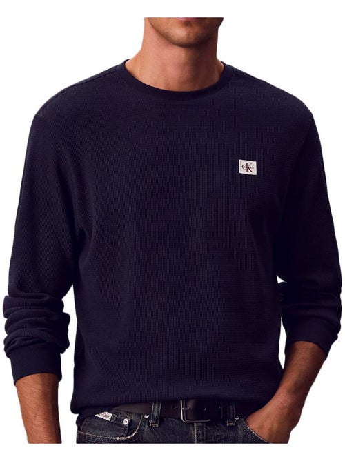 Calvin Klein Jeans Heren Wafel Sweatshirt met Badges - Marineblauw - Kiabi Calvin Klein Jeans Heren Wafel Sweatshirt met Badges - Marineblauw - Kiabi