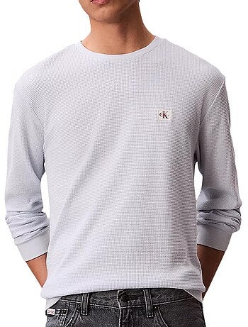 Calvin klein jeans heren wafel sweatshirt met badges - wit