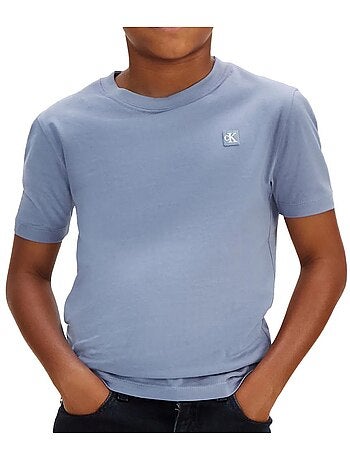 Calvin klein jeans jongens t-shirt blauw met mono mini badge