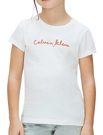 Calvin klein jeans t-shirt voor meisjes met scriptlogo zwart/roze