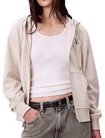 Calvin klein jeans monologo dames hoodie grijs met rits