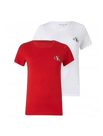 Calvin klein jeans monologo t-shirts voor dames - set van 2 wit/rood
