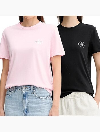 Calvin klein jeans monologo t-shirts voor dames - set van 2 zwart/roze