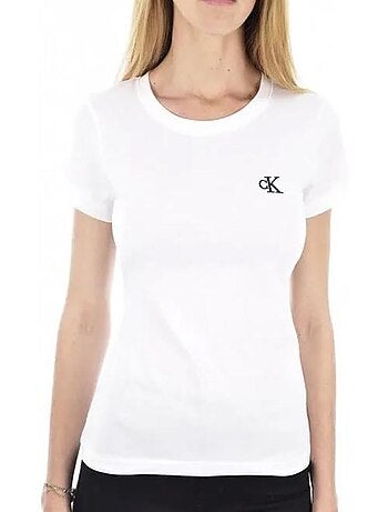 Calvin Klein Jeans Slim Fit T-shirt met Borduurwerk voor Dames - Wit