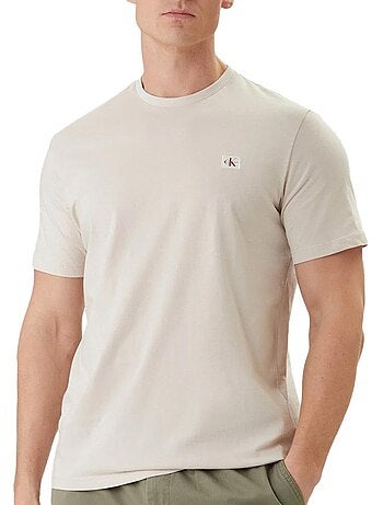 Calvin klein jeans heren t-shirt kaki met badge l4g